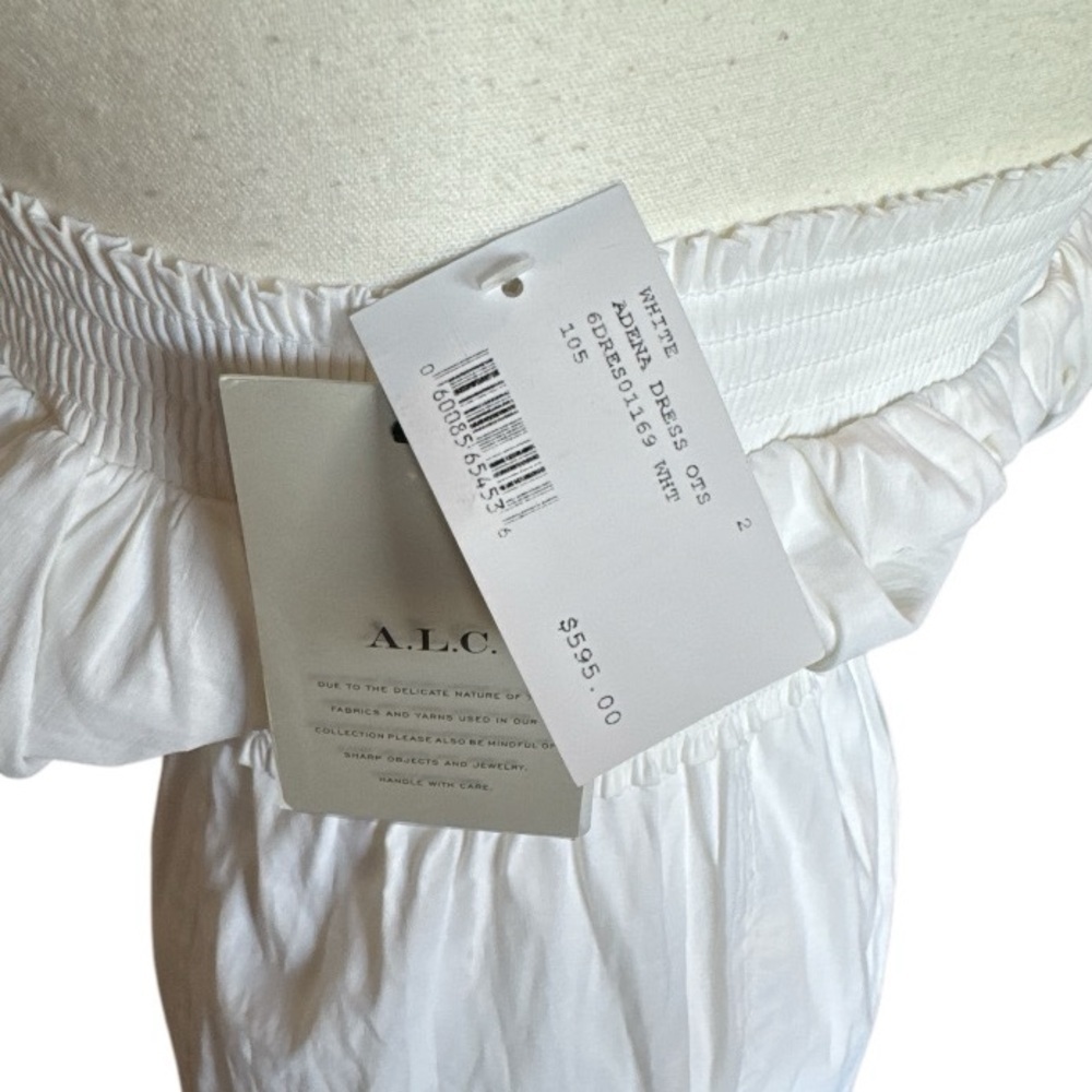 A.L.C. Adena White Off Shoulder Midi Dress Puff Sleeve Size 2 NWT - Picture 7 of 10